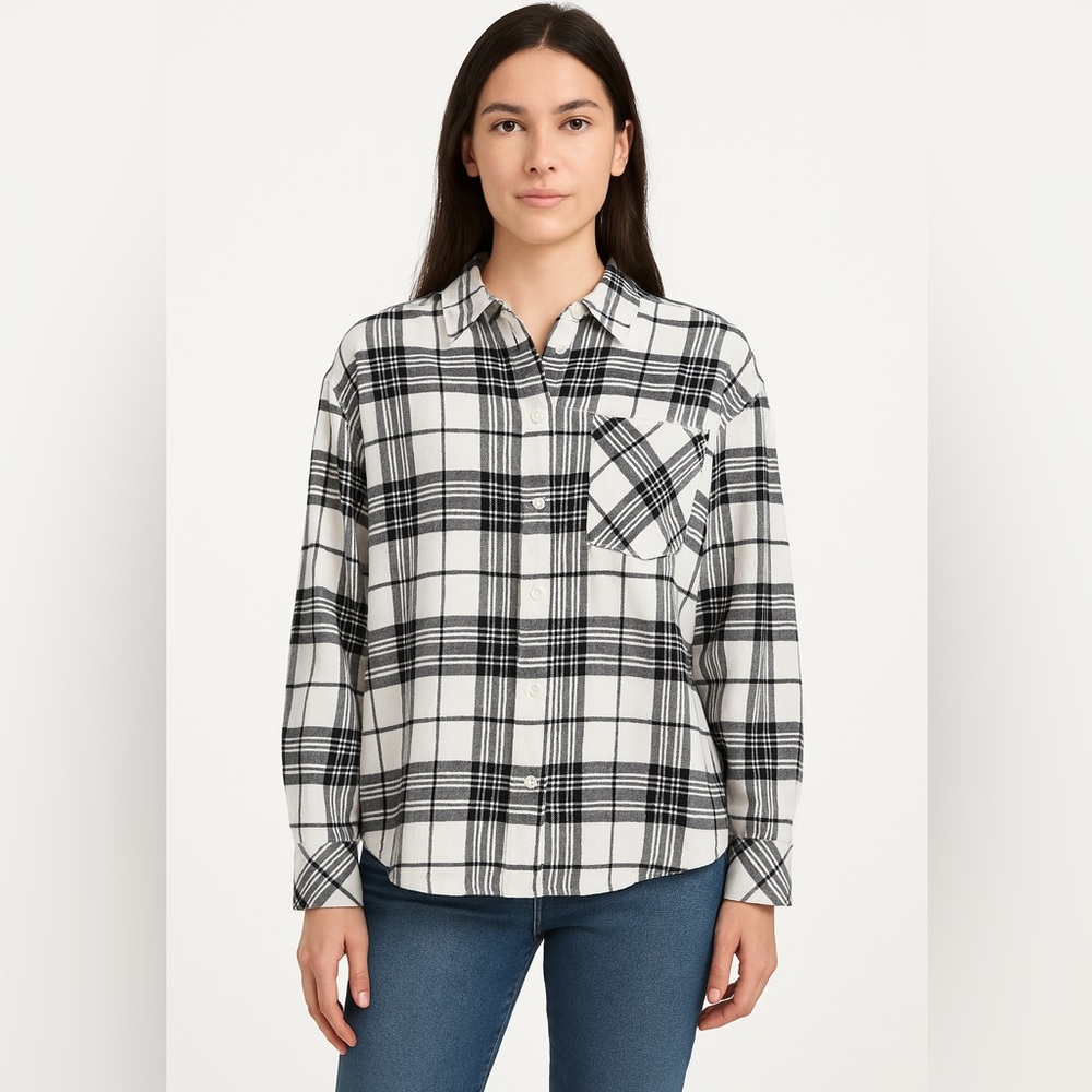 NWT BP Nordstrom cropped ivory black plaid shirt